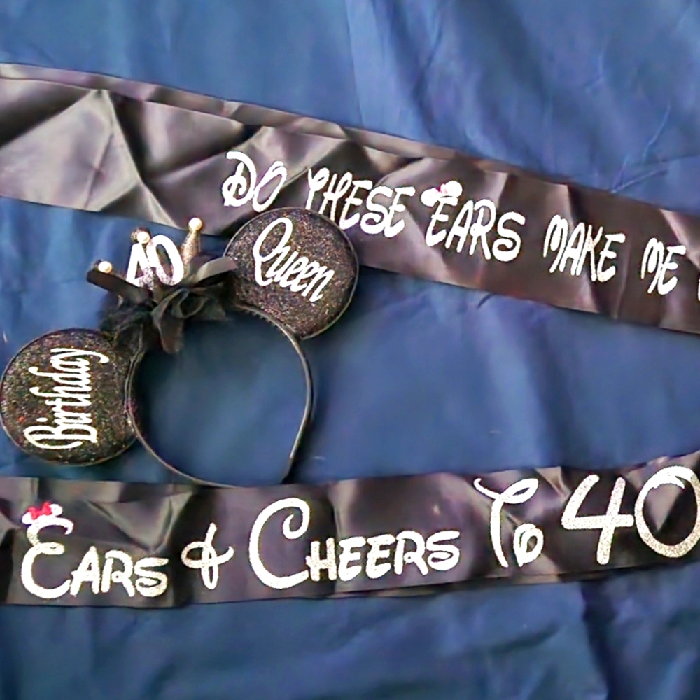 *SOLD* 40th Birthday Queen Ear Headband and Sash Set